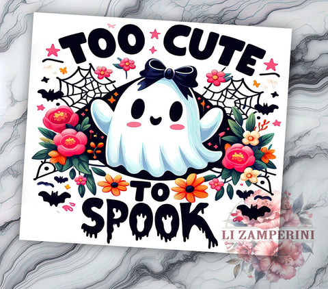 Cute Ghost 20oz Tumbler Wrap PNG, Too Cute To Spook Tumbler PNG Sublimation Design, Straight & Tapered Tumbler Wrap, Instant Digital Download Sublimation Li Zamperini 