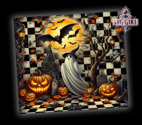 Cute Ghost 20oz Tumbler Wrap Sublimation Design, Straight Tapered Tumbler Wrap, Spooky Season Tumbler Png, Instant Digital Download Sublimation SvggirlplusArt 