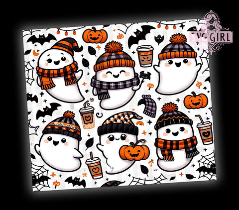 Cute Ghost 20oz Tumbler Wrap Sublimation Design, Straight Tapered Tumbler Wrap, Spooky Season Tumbler Png, Instant Digital Download Sublimation SvggirlplusArt 