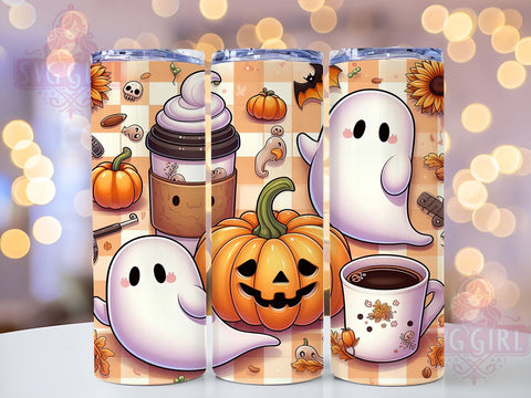 Cute Ghost and Coffee 20oz Tumbler Wrap Sublimation Design, Straight Tapered Tumbler Wrap, Cute Halloween Tumbler Png, Instant Digital Download Sublimation SvggirlplusArt 