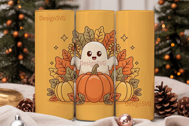 Cute Ghost Autumn 20oz Tumbler Wrap Sublimation DesignSVG 