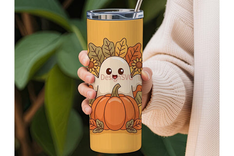 Cute Ghost Autumn 20oz Tumbler Wrap Sublimation DesignSVG 