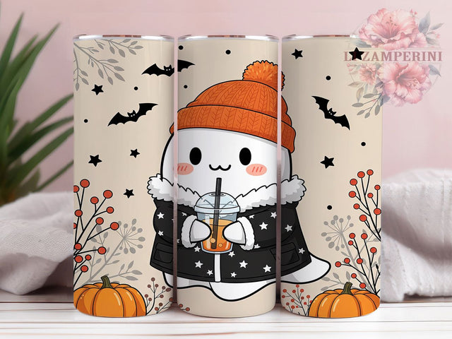 Cute Ghost Autumn Vibes Halloween Tumbler, Autumn Vibes Wrap, Halloween PNG Design, 20oz Sublimation Wrap, Cozy Spooky Cup, Fall Season Tumbler, Pastel Halloween Art Sublimation Li Zamperini 