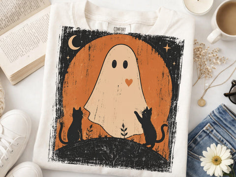 Cute Ghost & Black Cats Halloween PNG SVG DesignDestine 