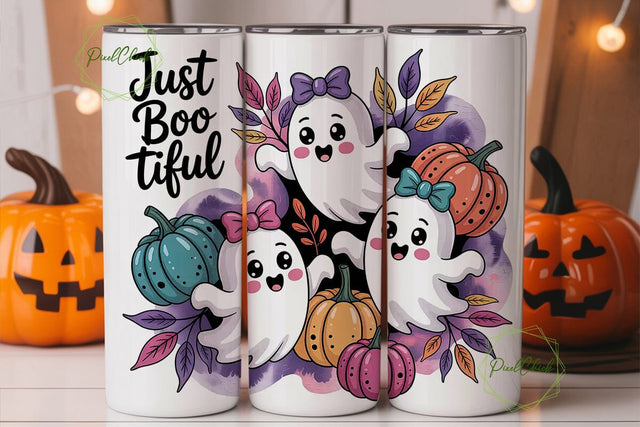 Cute Ghost Boo-tiful 20oz Tumbler Wrap Sublimation PixelChick 
