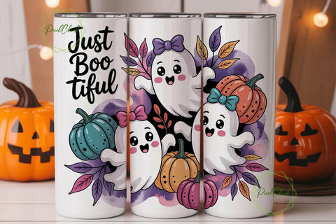 Cute Ghost Boo-tiful 20oz Tumbler Wrap Sublimation PixelChick 