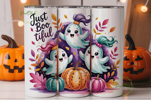 Cute Ghost Boo-tiful 20oz Tumbler Wrap Sublimation PixelChick 
