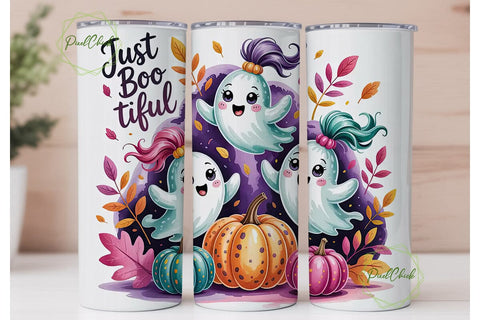 Cute Ghost Boo-tiful 20oz Tumbler Wrap Sublimation PixelChick 