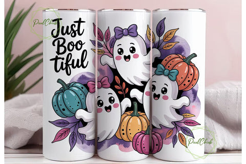 Cute Ghost Boo-tiful 20oz Tumbler Wrap Sublimation PixelChick 