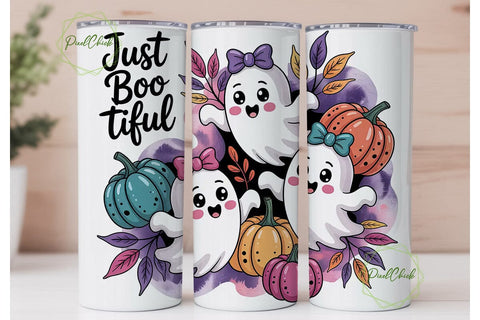 Cute Ghost Boo-tiful 20oz Tumbler Wrap Sublimation PixelChick 