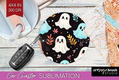 Cute Ghost Car Coaster PNG - Halloween Coaster Sublimatoin Sublimation OrangeBrushStudio 