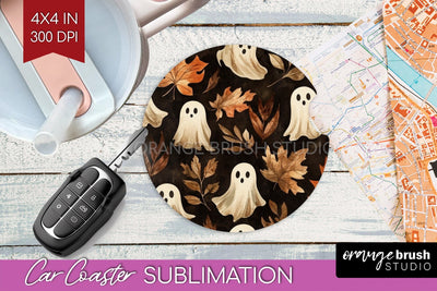 Cute Ghost Car Coaster PNG - Halloween Coaster Sublimatoin Sublimation OrangeBrushStudio 