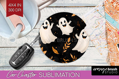 Cute Ghost Car Coaster PNG - Halloween Coaster Sublimatoin Sublimation OrangeBrushStudio 
