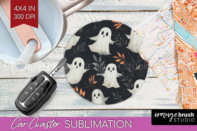 Cute Ghost Car Coaster PNG - Halloween Coaster Sublimatoin Sublimation OrangeBrushStudio 