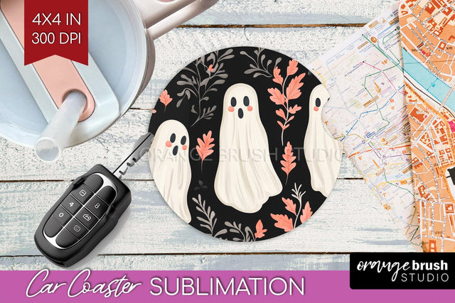 Cute Ghost Car Coaster PNG - Halloween Coaster Sublimatoin Sublimation OrangeBrushStudio 