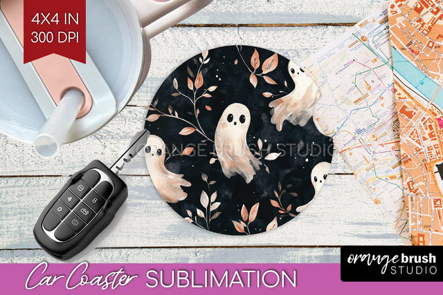 Cute Ghost Car Coaster PNG - Halloween Coaster Sublimatoin Sublimation OrangeBrushStudio 