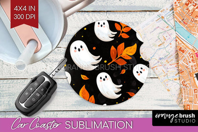 Cute Ghost Car Coaster PNG - Halloween Coaster Sublimatoin Sublimation OrangeBrushStudio 