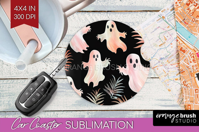Cute Ghost Car Coaster PNG - Halloween Coaster Sublimatoin Sublimation OrangeBrushStudio 