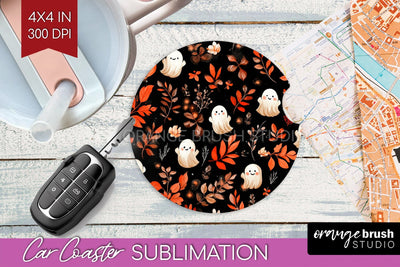 Cute Ghost Car Coaster PNG - Halloween Coaster Sublimatoin Sublimation OrangeBrushStudio 