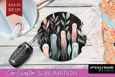 Cute Ghost Car Coaster PNG - Halloween Coaster Sublimatoin Sublimation OrangeBrushStudio 