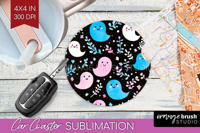 Cute Ghost Car Coaster PNG - Halloween Coaster Sublimatoin Sublimation OrangeBrushStudio 