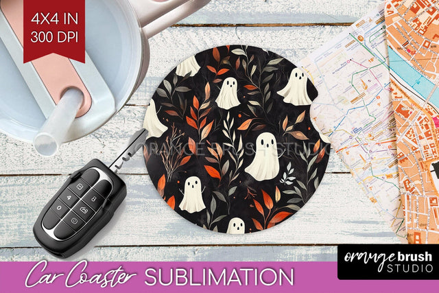 Cute Ghost Car Coaster PNG - Halloween Coaster Sublimatoin Sublimation OrangeBrushStudio 