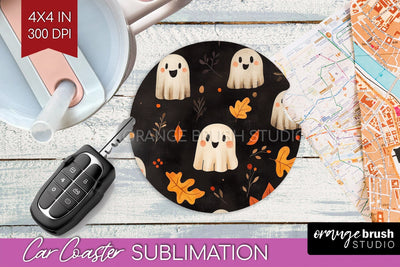 Cute Ghost Car Coaster PNG - Halloween Coaster Sublimatoin Sublimation OrangeBrushStudio 