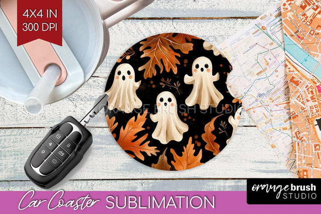 Cute Ghost Car Coaster PNG - Halloween Coaster Sublimatoin Sublimation OrangeBrushStudio 