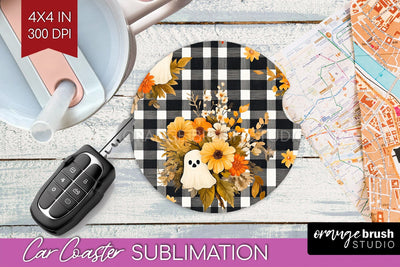 Cute Ghost Car Coaster PNG - Halloween Coaster Sublimatoin Sublimation OrangeBrushStudio 