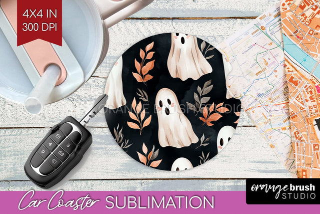 Cute Ghost Car Coaster PNG - Halloween Coaster Sublimatoin Sublimation OrangeBrushStudio 