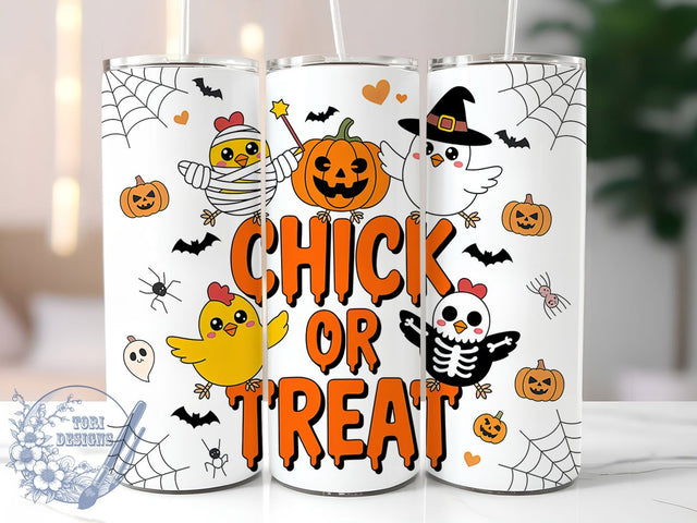 Cute Ghost Chick Trick or Treat Tumbler Wrap, Trick Or Treat Wrap, Cute Halloween Cup, 20Oz Sublimation Tumbler, Spooky Cute Drinkware, Ghost Lover Gift, Fun Halloween Wrap Sublimation ToriDesigns 