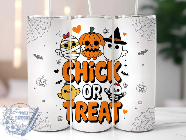 Cute Ghost Chick Trick or Treat Tumbler Wrap, Trick Or Treat Wrap, Cute Halloween Cup, 20Oz Sublimation Tumbler, Spooky Cute Drinkware, Ghost Lover Gift, Fun Halloween Wrap Sublimation ToriDesigns 