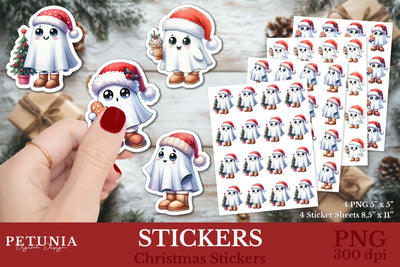 Cute Ghost Christmas Stickers | Christmas Stickers Sublimation Petunia Digital Design 
