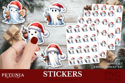 Cute Ghost Christmas Stickers | Printable Christmas Stickers Sublimation Petunia Digital Design 