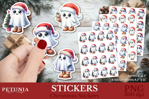 Cute Ghost Christmas Stickers | Printable Christmas Stickers Sublimation Petunia Digital Design 