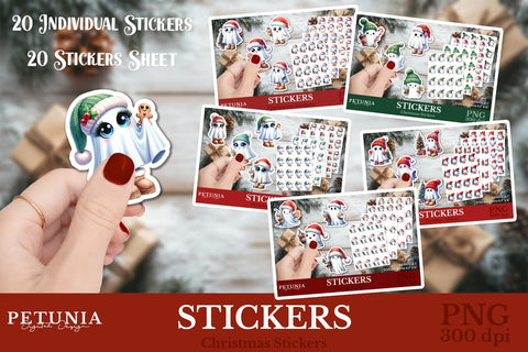 Cute Ghost Christmas Stickers | Printable Christmas Stickers Sublimation Petunia Digital Design 