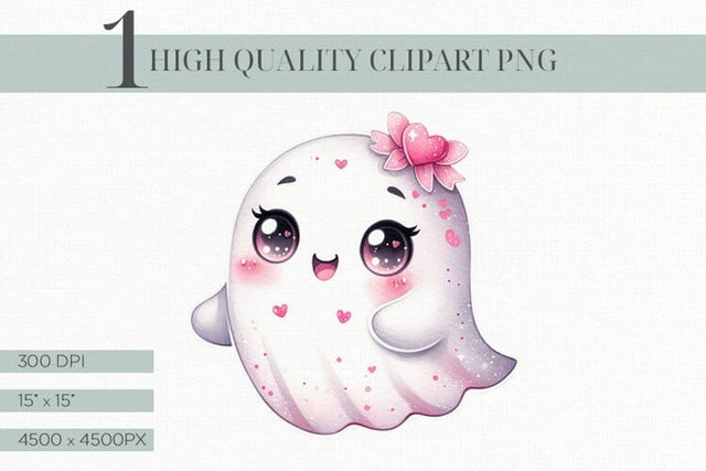Cute Ghost Clipart, Kawaii Ghost Digital Download Sublimation BijouBay 
