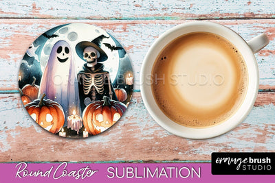 Cute Ghost Coasters - Halloween Round Coaster Sublimation Sublimation OrangeBrushStudio 