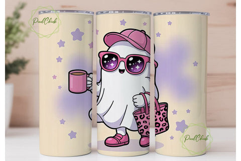 Cute Ghost Coffee 20oz Tumbler Wrap Sublimation PixelChick 