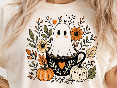 Cute Ghost Coffee Halloween PNG SVG DesignDestine 