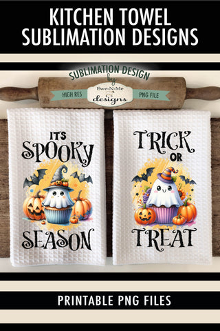 Cute Ghost Cupcakes Halloween Dish Towel Sublimation Designs Sublimation Ewe-N-Me Designs 