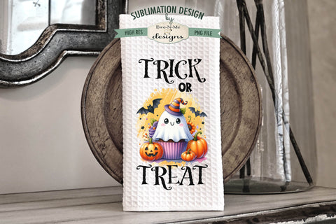 Cute Ghost Cupcakes Halloween Dish Towel Sublimation Designs Sublimation Ewe-N-Me Designs 