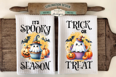 Cute Ghost Cupcakes Halloween Dish Towel Sublimation Designs Sublimation Ewe-N-Me Designs 