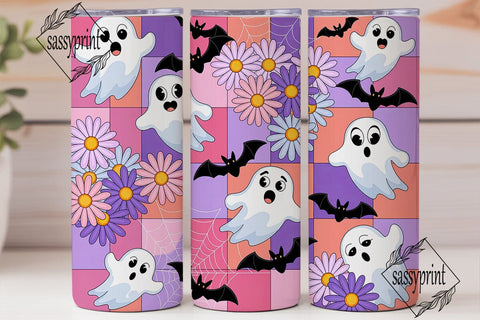 Cute Ghost Daisy Checkerboard Tumbler Sublimation sassyprint 