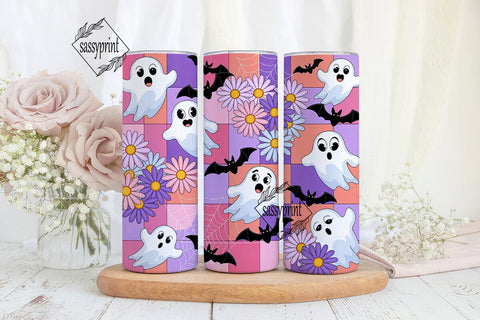Cute Ghost Daisy Checkerboard Tumbler Sublimation sassyprint 
