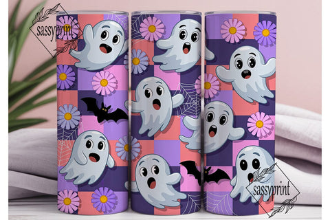 Cute Ghost Daisy Checkerboard Tumbler Sublimation sassyprint 