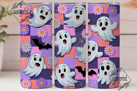Cute Ghost Daisy Checkerboard Tumbler Sublimation sassyprint 