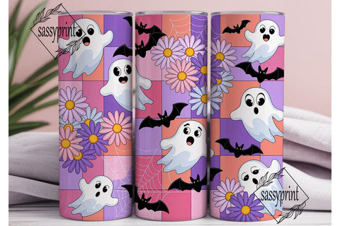 Cute Ghost Daisy Checkerboard Tumbler Sublimation sassyprint 