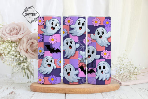 Cute Ghost Daisy Checkerboard Tumbler Sublimation sassyprint 