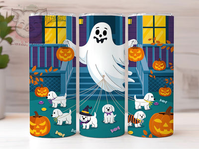 Cute Ghost Dog Halloween 20Oz Tumbler, Ghost Dog Cup, 20Oz Sublimation Wrap, Spooky Pet Drinkware, Cute Dog Halloween Mug, Puppy Ghost Design, Fall Pet Tumbler Sublimation Lara' s Designs 